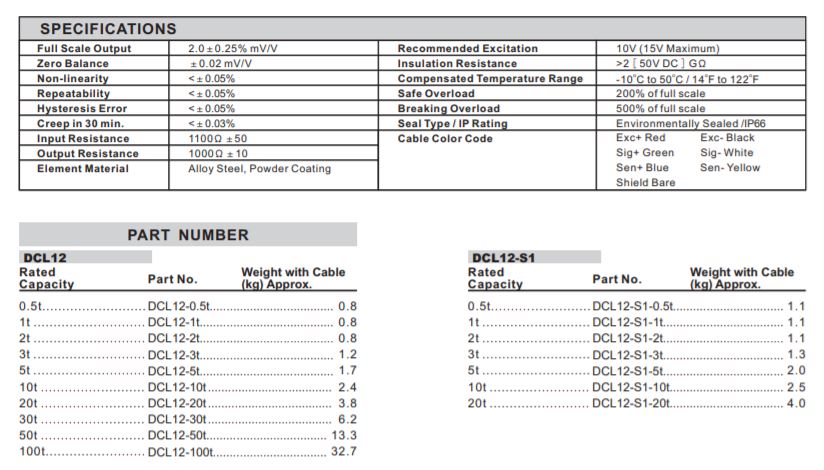 dcl12 load cell specifications